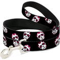 Load image into Gallery viewer, Dog Leash - Staggered Sugar Skulls Black/Pink/White