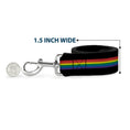 Load image into Gallery viewer, Southlake Paws dog leash in black with a rainbow stripe, 1.5 inches wide, featuring a metal clip for attachment.