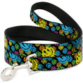 Load image into Gallery viewer, Dog Leash - Smiley Faces Melted Stacked Black/Multi Neon