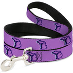 Dog Leash - Michigan Outline 4-Color Wave Repeat Lavender/Purples