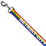 Dog Leash - DETROIT CITY Text Pride Flag Rainbow/White