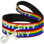 Dog Leash - DETROIT CITY Text Pride Flag Rainbow/White