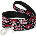 Load image into Gallery viewer, Dog Leash - BETTY BOOP Face and Text Hearts Black/White/Red
