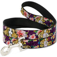 Load image into Gallery viewer, Dog Leash - Rapunzel Poses/Floral Collage Sketch Purple