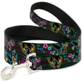 Load image into Gallery viewer, Dog Leash - Electric Tinkerbell Poses/Stripes Black/Multi Neon