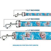 Dog Leash - Frozen Elsa Face/Action Pose/Snowflakes Blues/White