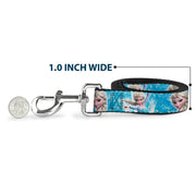 Dog Leash - Frozen Elsa Face/Action Pose/Snowflakes Blues/White