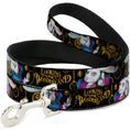 Load image into Gallery viewer, Dog Leash - White Rabbit Poses LOOKING FOR WONDERLAND/Clocks Black/Golds