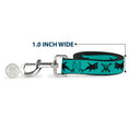 Load image into Gallery viewer, Dog Leash - Pirates Skull & Crossbones/Sharks Turquoise/Black