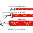 Load image into Gallery viewer, Southlake Paws dog leash featuring a red background with the Wonder Woman logo in yellow, available in various widths and len