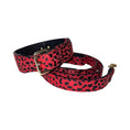 Load image into Gallery viewer, Beautiful & Soft Red & Black Leopard Print Italian Leather Classic Collar & Leash Set