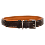 ExionPro Silver Snaffle Padded Leather Dog Collar - Conker Padding