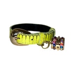 XS/S 7-14 Light Neon Green Custom Snake Collar/Custom Gold Oval Italian Hardware & Swarovski Crystal Charm
