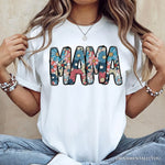 Daisy Floral Mama T-Shirt, Colorful Retro White Tee for Stylish and Cheerful Women