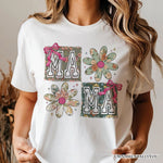 Floral Mama Coquette T-Shirt, White and Natural Boho Tee for Sweet and Stylish Moms