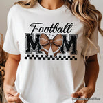 Football Mom Coquette Bow Retro T-Shirt, Stylish Game Day White Tee for Trendy and Proud Sports Mothers