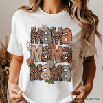 Leopard Mama Floral Retro T-Shirt, White and Natural Trendy Women's Tee with Wildflower Accents