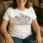 Retro Flowers Grandma T-Shirt, White Floral Tee Gift for Mothers Day