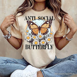 Anti Social Butterfly T-Shirt, Retro White and Natural Tee for Quirky and Independent Women