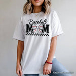 Baseball Mom Coquette Bow Retro T-Shirt, Stylish Game Day White Tee for Trendy and Proud Sports Mothers