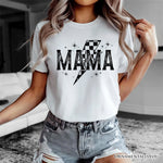 Checkered Lightning Bolt Mama Tee, Vintage Retro Black and White Tee for Energetic Moms