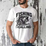 Fishing Is Calling T-Shirt, White Outdoor Tee for Fishermen Dads