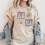Floral Mama Coquette T-Shirt, White and Natural Boho Tee for Sweet and Stylish Moms