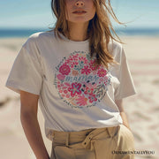 Inspiring Floral Mama T-Shirt, White, Black and Natural Boho Tee for Strong and Loving Mothers