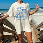 Respect the Locals Ocean Animals T-Shirt, Cute White and Natural Vacation Tee