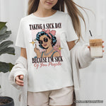 Taking a Sick Day T-Shirt, Retro Pop Art Woman Middle Finger Sarcastic White Tee for Fed Up Women