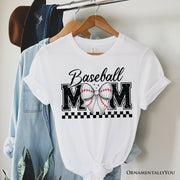 Baseball Mom Coquette Bow Retro T-Shirt, Stylish Game Day White Tee for Trendy and Proud Sports Mothers