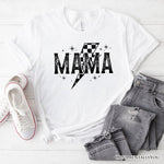Checkered Lightning Bolt Mama Tee, Vintage Retro Black and White Tee for Energetic Moms