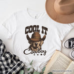 Cool It Cowboy T-Shirt With Western Dog, Retro Golden Retriever White and Natural Tee for Country Lover