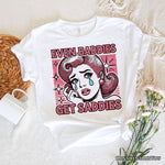 Even Baddies Get Saddies T-Shirt, Retro Crying Girl Pop Art White Tee for Stylish and Emotional Women