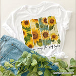 Find Me Among the Sunflowers T-Shirt, White and Natural Floral Tee for Trendy Women