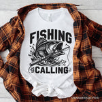 Fishing Is Calling T-Shirt, White Outdoor Tee for Fishermen Dads