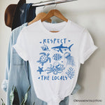 Respect the Locals Ocean Animals T-Shirt, Cute White and Natural Vacation Tee
