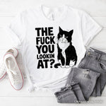 What Are You Looking At T-Shirt, Sarcastic Cat Lover White Tee for Sassy People