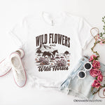 Wild Flowers and Wild Horses T-Shirt, Retro Western White and Natural Tee for Free-Spirited Women