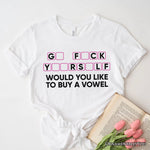 Would You Like To Buy A Vowel Puzzle T-Shirt, Funny Sarcastic White and Natural Tee for Witty Women