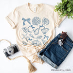 Coquette Seashell Summer Vibe T-Shirt, Natural and White Retro Beach Tee Gift for Ocean Lover