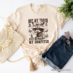 Not My Trash Not My Dumpster Cute Raccoon T-Shirt, White and Natural Vintage Coquette Bow Women Tee