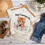Rage Consumes Me Kitten T-Shirt, Floral White and Natural Tee for Sarcastic Cat Lovers