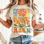 Boho Floral Mama T-Shirt, Natural and White Tee Large Flowers for Modern Moms