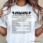 Mom Nutritional Facts Funny T-Shirt, White and Natural Mom Life Tee for Exhausted and Caffeinated Mothers