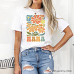 Boho Floral Mama T-Shirt, Natural and White Tee Large Flowers for Modern Moms