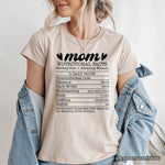 Mom Nutritional Facts Funny T-Shirt, White and Natural Mom Life Tee for Exhausted and Caffeinated Mothers