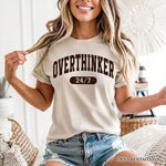 Over Thinker 247 T-Shirt, Minimalist Collegiate White, Natural and Black Tee for Tired Women