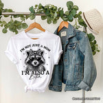 Not Just a Mom Raccoon T-Shirt, Retro White Tee for Sarcastic and Unapologetic Mothers