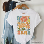 Boho Floral Mama T-Shirt, Natural and White Tee Large Flowers for Modern Moms